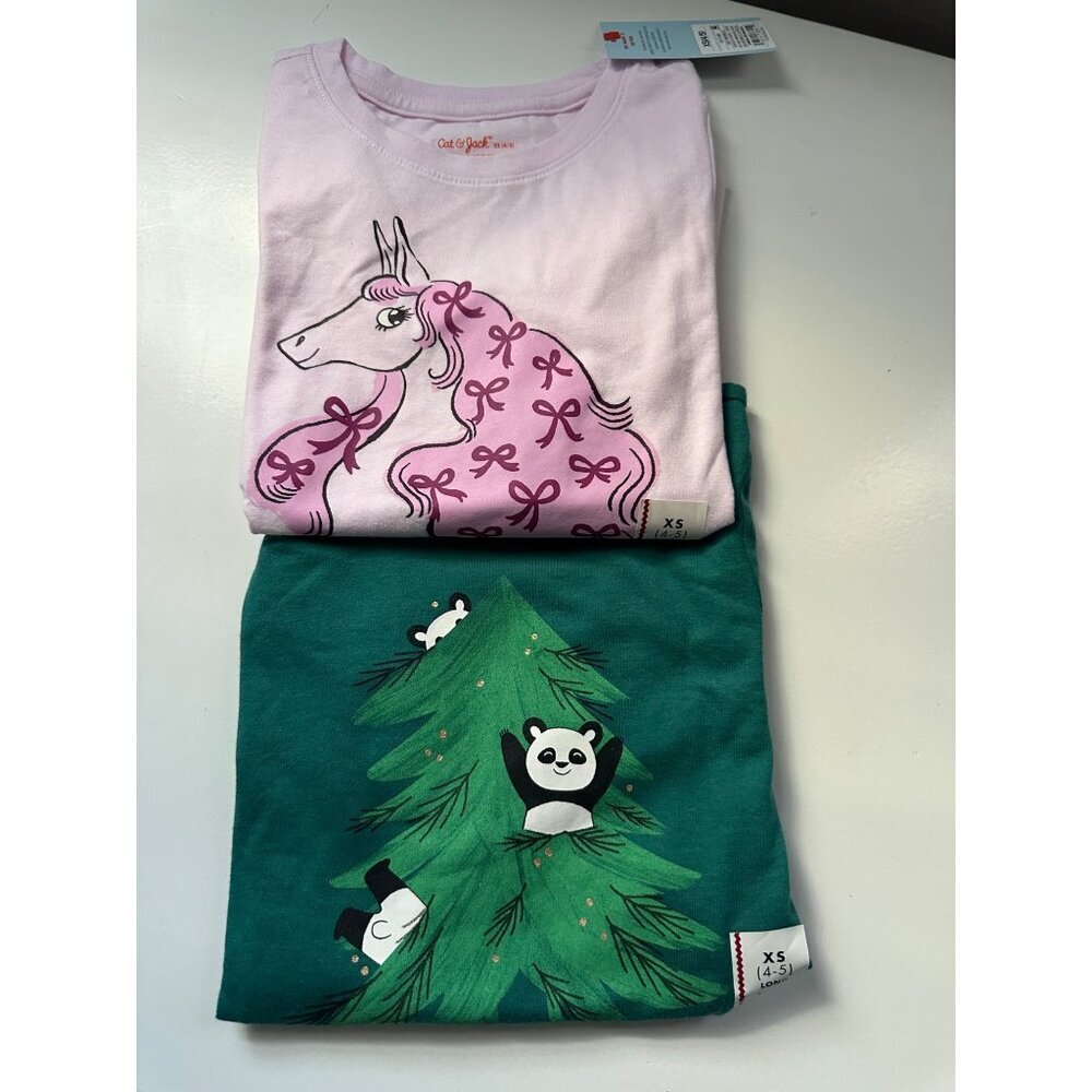 Cat & Jack Little Girls long sleeve graphic tee’s set of 2 size XS (4/5) NWT